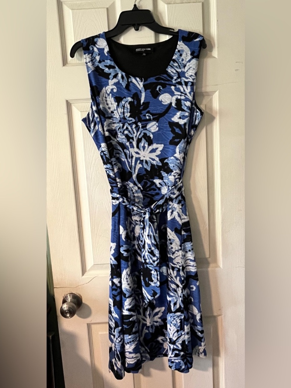 Jones New York Blue Floral Tie-Waist Midi Dress
